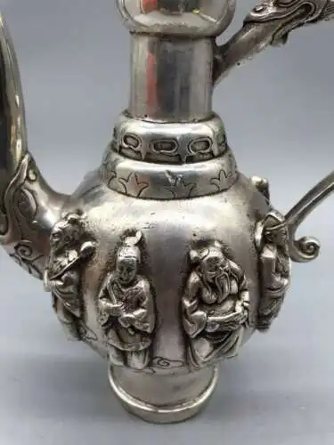 

Collect China Qing Dynasty Paktong The Eight Immortals Dragon Handle Wine Pot