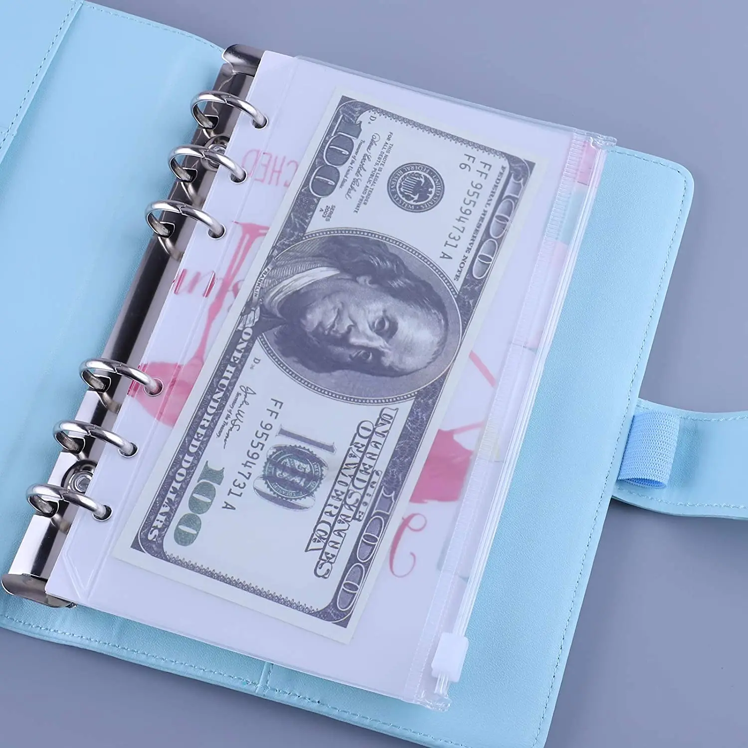 A5 A6 6-Hole Binder Pockets Waterproof PVC Cash Budget Envelopes Zipper Binder Pouches for Notebook Planner Journey Binders images - 6