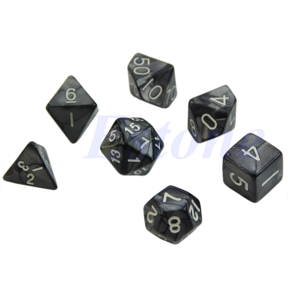 Набор черных игральных костей 7x D4 D6 D8 D10 D12 D20 подземелья и дракон D & ролевая игра