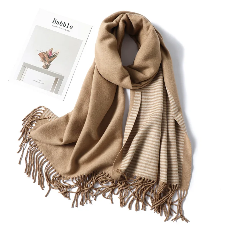 

2019 winter new scarf women fashion striped cashmere shawls and wrap lady pashmina bandana thick neck female foulard scarves