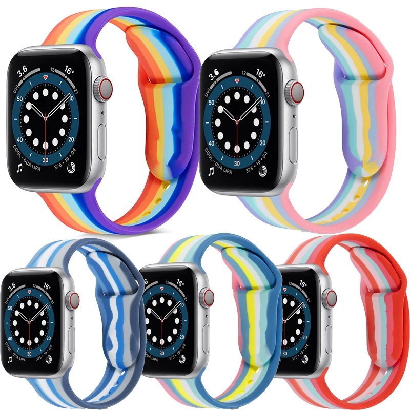 

Rainbow Silicone Watch Band for Apple Watch Series SE 6 5 4 3 2 Sports Strap Rubber Watchband for Iwatch 40mm 44mm 38mm 42mm