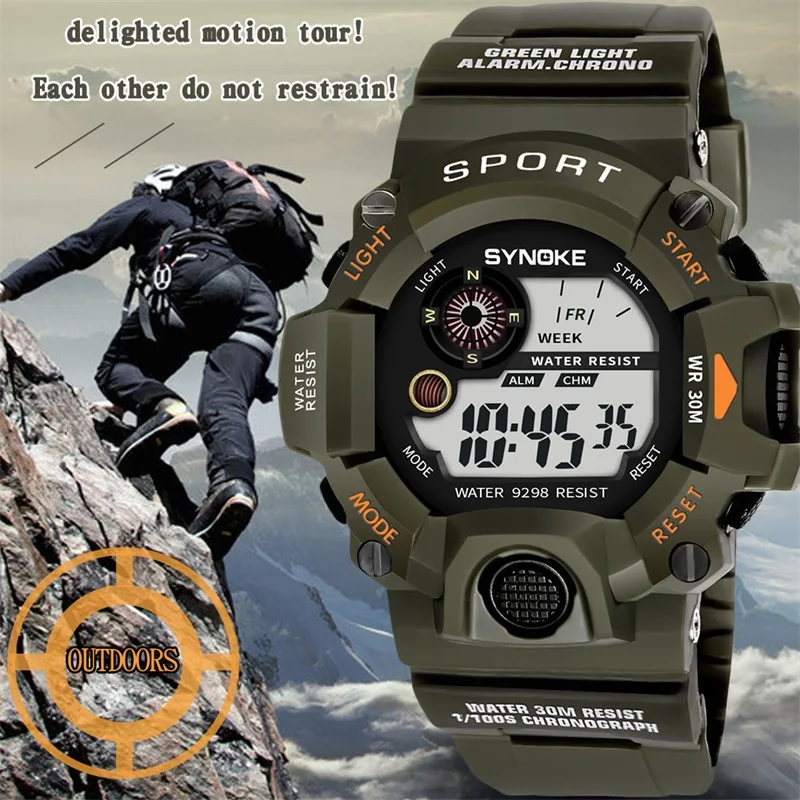 

SYNOKE Led Watch Wrist Watch Fashion Men Back Light 3Bar Acrylic Mirror Week Display Chronograph Repeater Student Watch