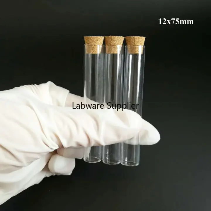 

100pcs/lot 12*75mm Flat Bottom Glass Test Tubes with Cork Stopper