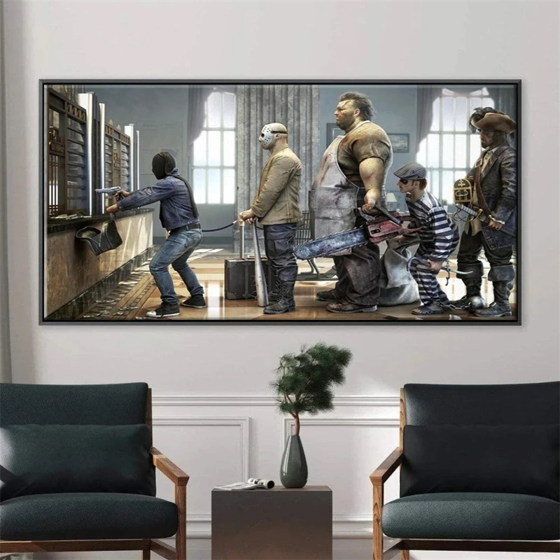 

Modern Funny Art Robbers Queue Rob Bank Canvas Painting Art Prints Wall Picture On Poster Painting For Living Room Decoration