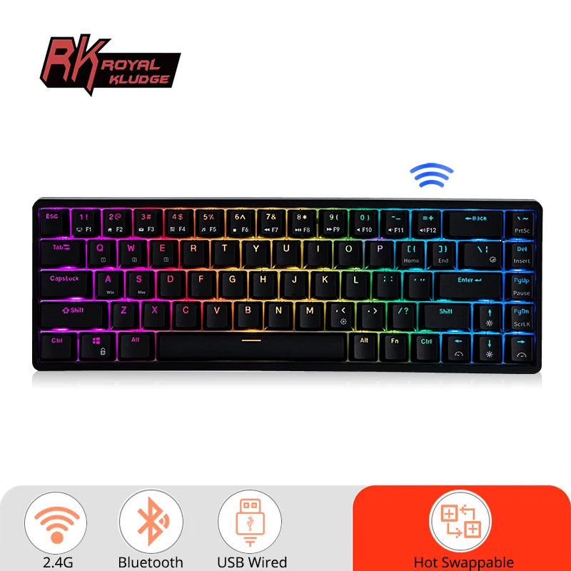 

Royal Kludge RK837 Tri Modes RGB Mechanical Gamer Bluetooth Wireless Backlit Macro Hotswap Gaming Keyboard for PC Laptop