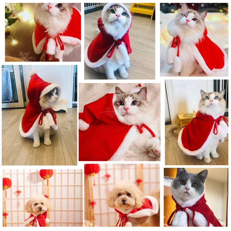 Christmas Pet Cloak Santa Cape Soft Dogs Classic Cute Dress Outfit Fun For Dog Cat Up New Year Costume | Дом и сад