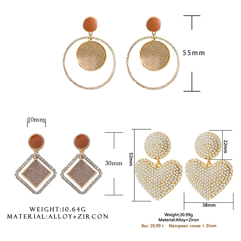 

VCORM Fashion Heart Drop Earrings For Women Luxury Shining Crystal Rhinestone Earring Gold Silver Color Earrings Jewelry Gift