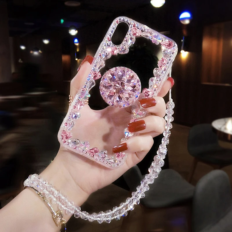 Чехол для iPhone 6, 7, 8 Plus, XR, X, XS MAX, корпуса для телефона, аксессуары, с ремешком, держатель, задняя крышка, чехол для женщин, девушек, алмаз, Capinha