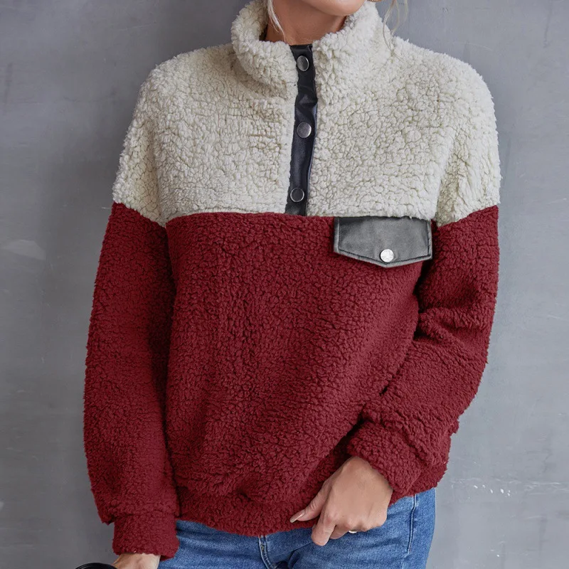 

Новинка Зима 2021, женские плюшевые топы, повседневный свободный свитер с круглым вырезом, толстое пальто из овечьей шерсти с прострочкой, мод...