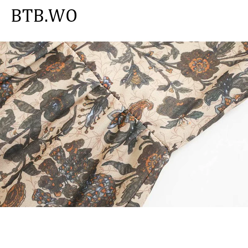 BTB.WO новинка 2019 v образный вырез цветочный принт плиссированное платье осень