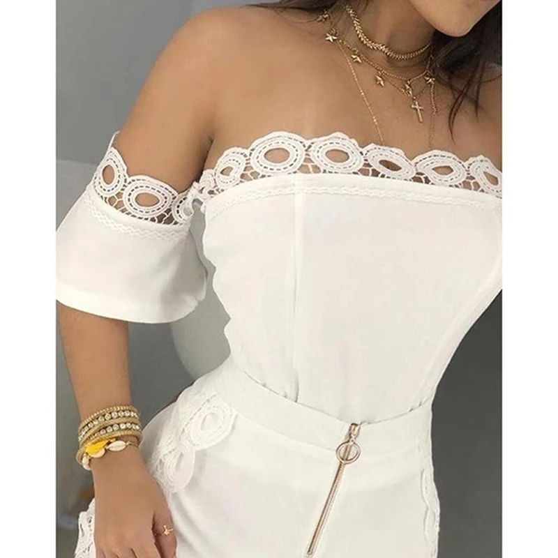 Lace Floral Sexy Women Playsuit Jumpsuit Hot Summer Slash Neck Short Sleeve Bodycon Romper Chic Party Outfits Clothes Set