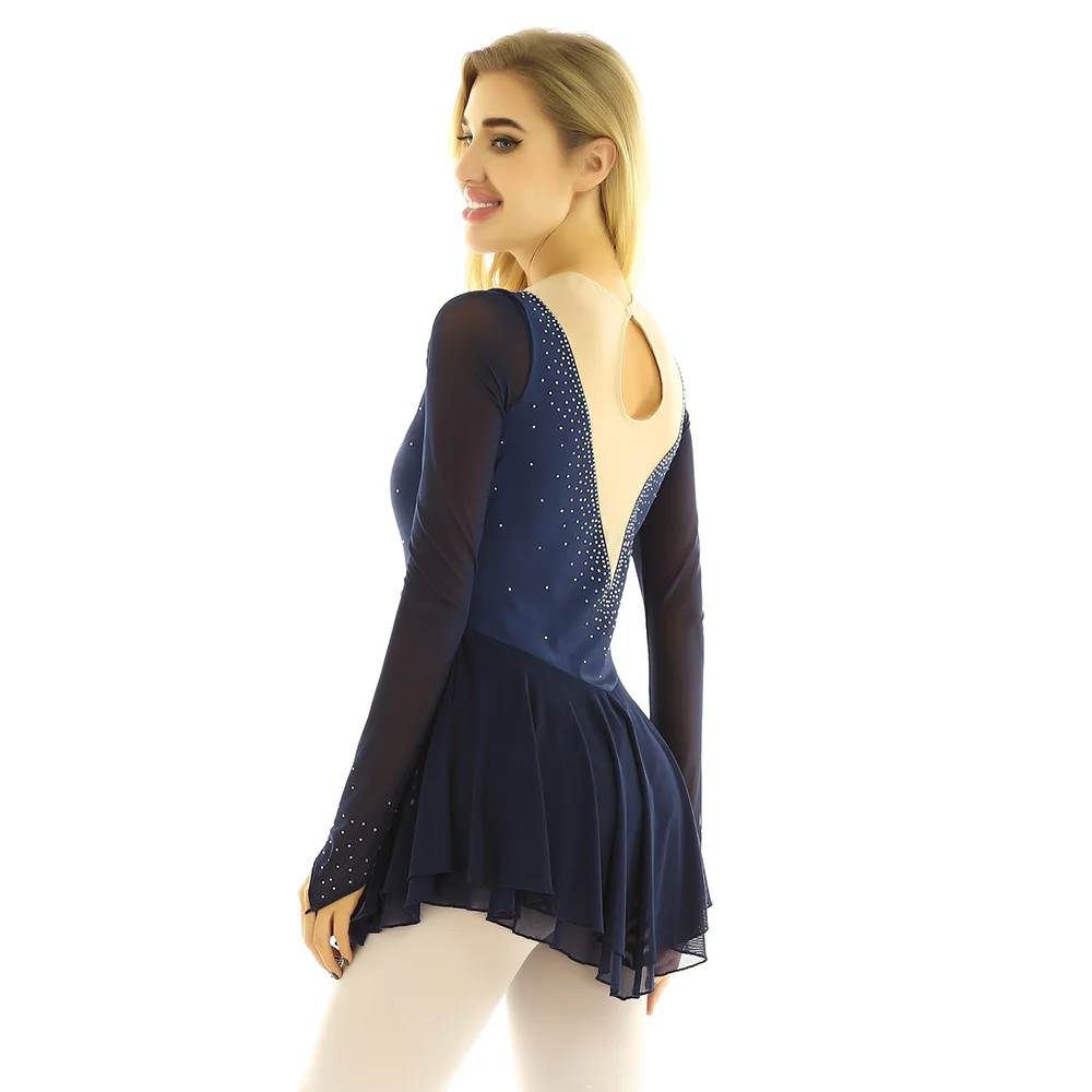 Женское блестящее платье TiaoBug с длинными рукавами для катания на коньках