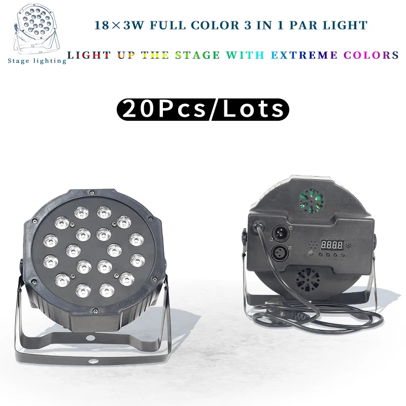

20pcs/lots 18X3W led par lights RGB Flat par dmx512 control AC90-240V professional stage dj equipment 100% new