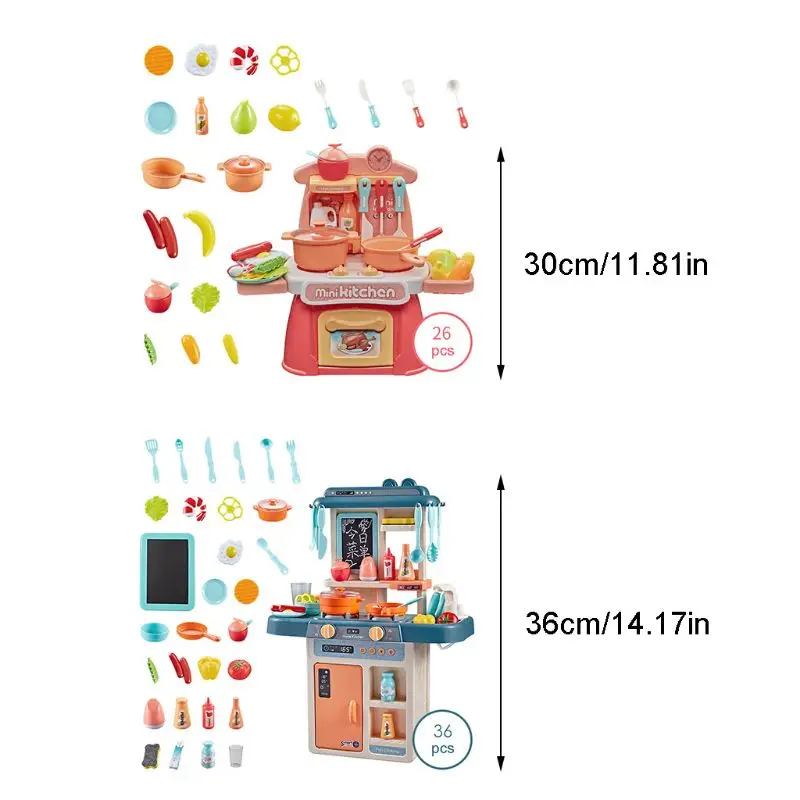 

26/36 Pcs Kids Kitchen Playsets with Cooking Lights and Sounds Vegetables Tableware Dishes Gift for Boys Girls