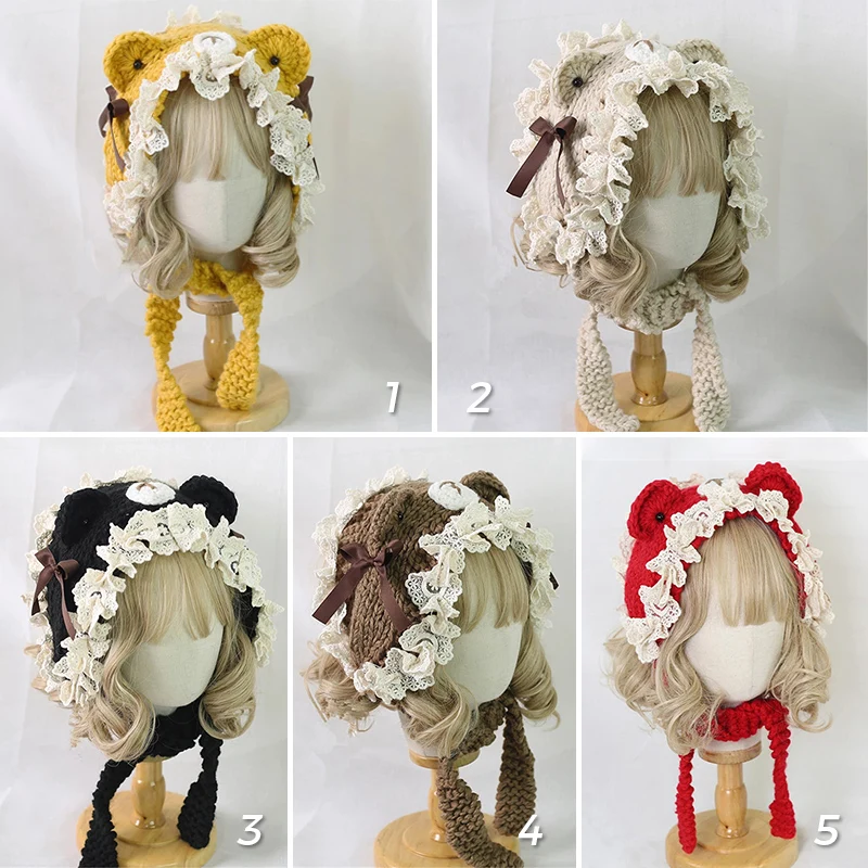 Японская шерстяная шапка с милыми медвежьими ушками милая трикотажная ручной