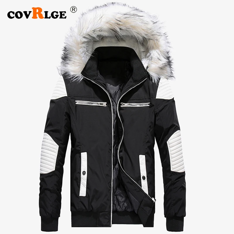 Covrlge Winter PU Coat Men Thick Warm Hoodie Parkas 2019 Hot Fashion Hooded Mens Winter Jacket Windproof Streetwear Coat MWM067
