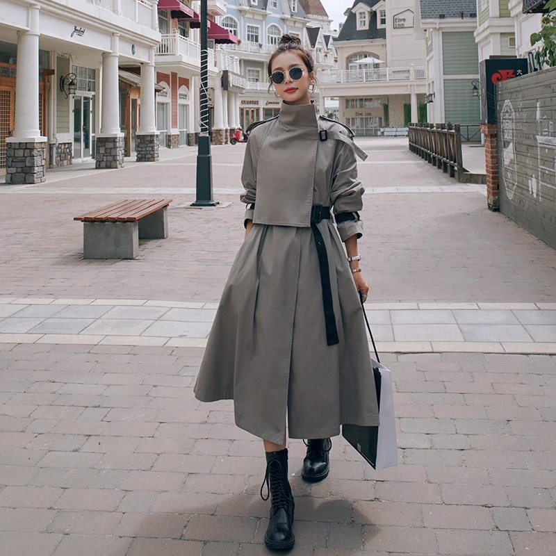 

Windbreaker Female British High-End Atmosphere Superior Quality 2021 Spring Autumn Loose Casual Over Knee Trench Women Coat