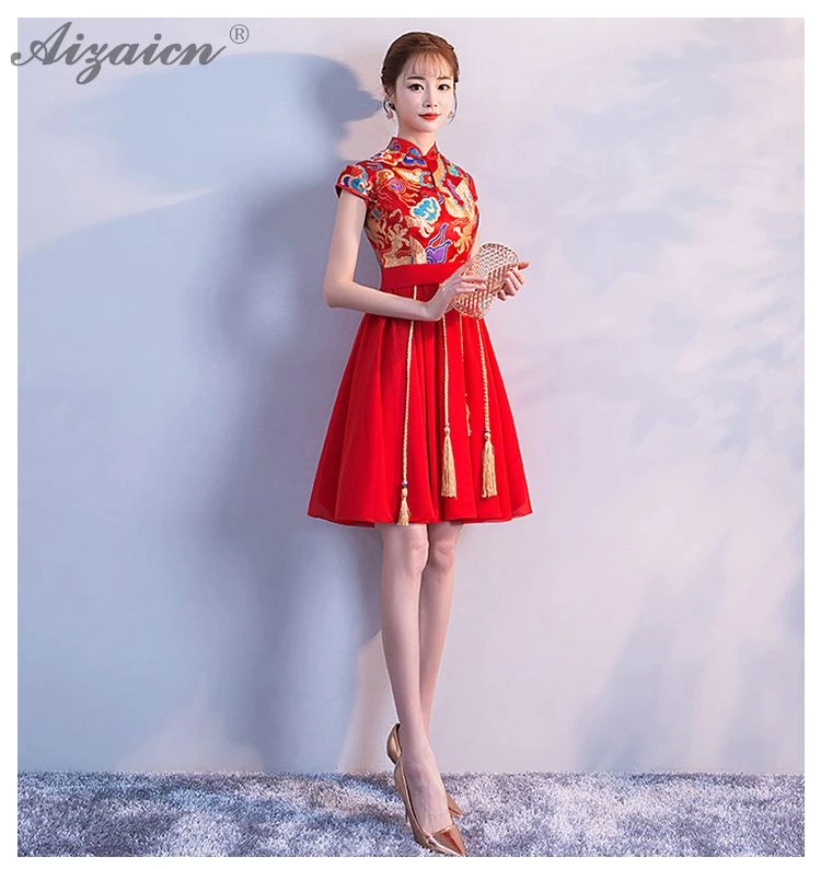 Новое атласное платье Cheongsam красное свадебное винтажное платье Qi Pao Женские китайские свадебные платья Qipao Акция Женская Роба в восточном стиле