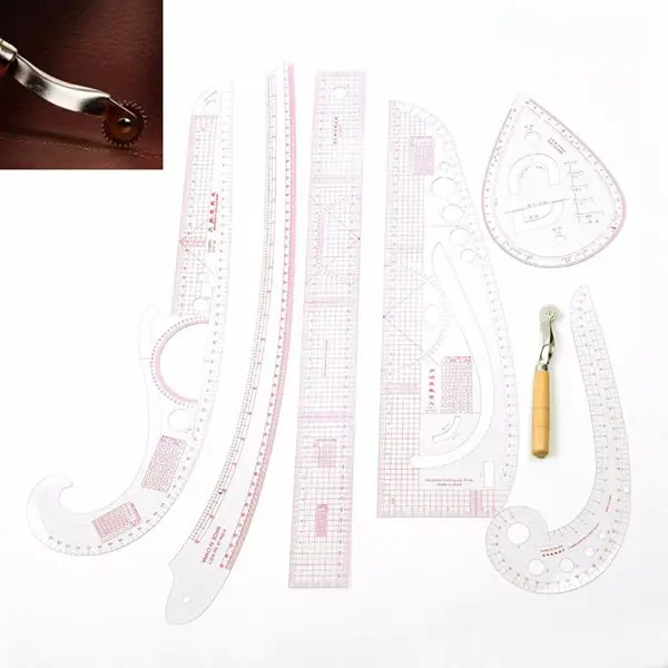 7Pcs/Set ruler tailor measuring curve kit transparent sewing drawing sleeve arm French cutting paddle shap | Канцтовары для офиса