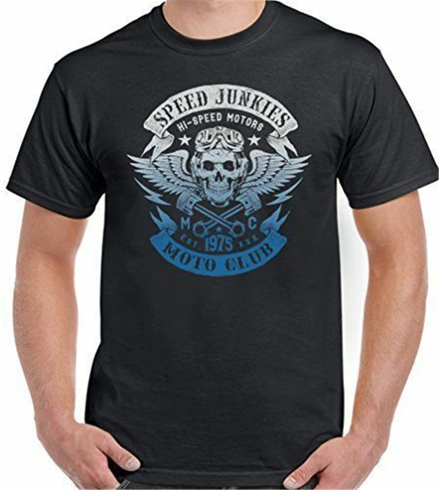 Высокая скорость Junkies Moto Club Мужская смешная Байкерская футболка Мотоцикл