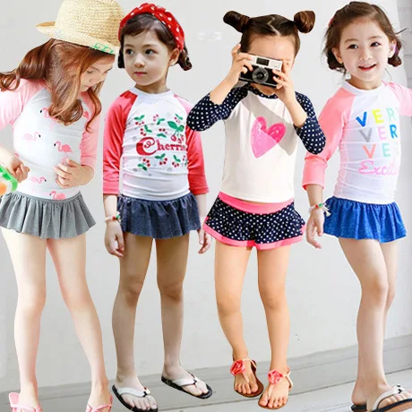2019 New Two Piece Girls Swimsuit Long Sleeve Swimwear For 2-11years Children's Sweet Heart Beachwear CZ998 | Спорт и