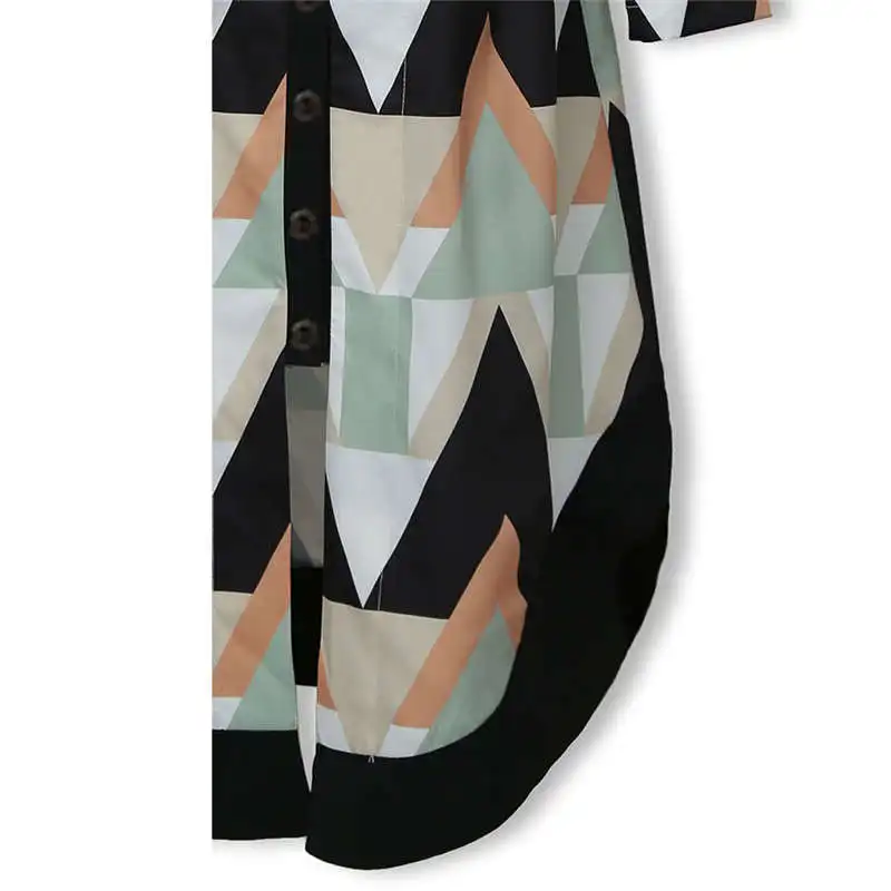 

2021 Fashion Lady's Fashionable Sexy Wave Print One-piece Dress, Lapel Long Sleeve Lace-up Button Shirt Skirt, Daily Life
