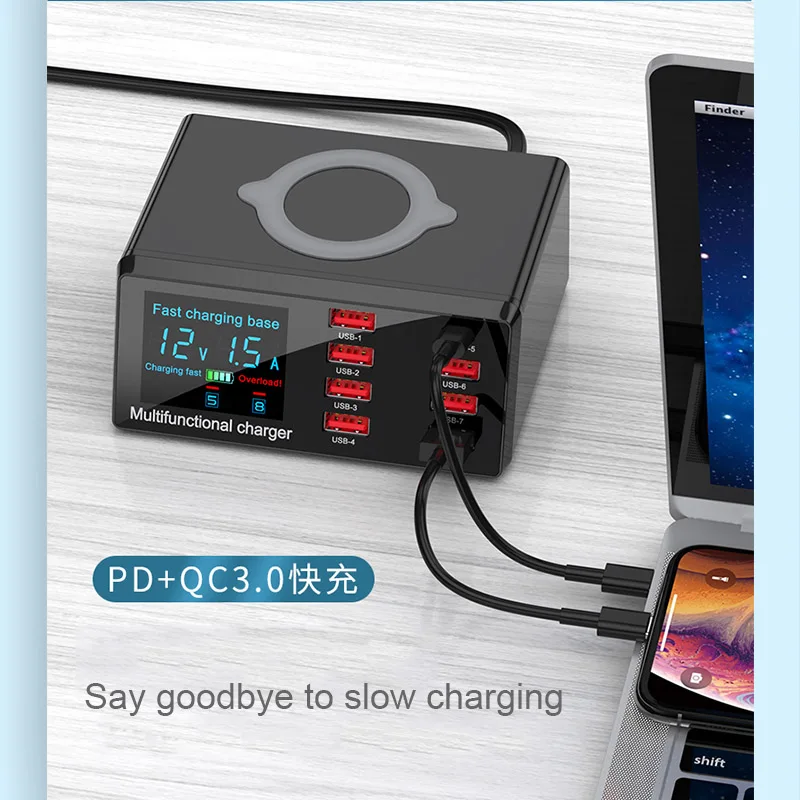 intelligent digital wireless charger 8 ports pd qc 3 0 fast usb charging for phone samsung huawei ipad quick battery charging free global shipping