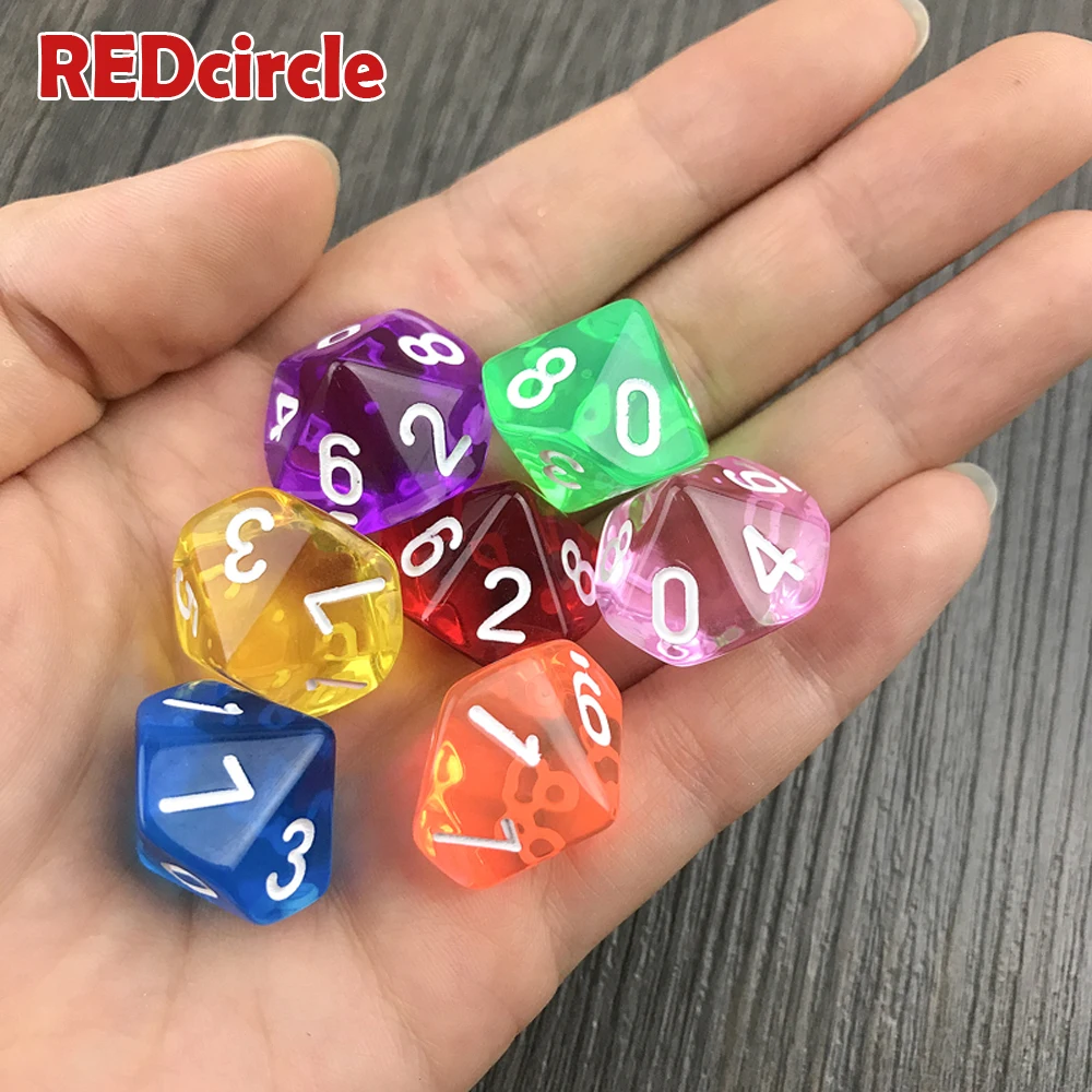 10pcs/Set D10 Dice High Quality Dnd Polyhedral Transparent/Clear Digital for Board Game / Education with Entertainment/Gift | Спорт и