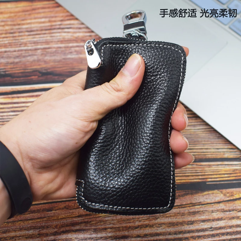 Genuine Leather Key Wallet Men Keychain Holder Pouch Purse Zipper Designer Car Key Case Multifunction Door Keys Housekeeper Bag