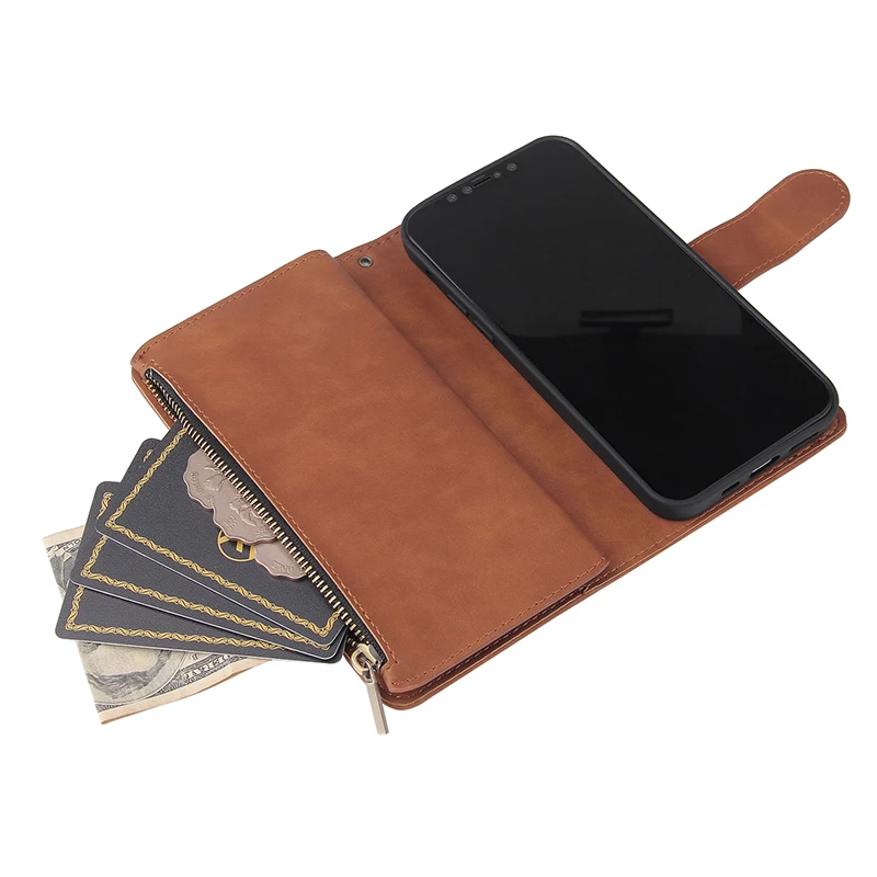 Матовый чехол-кошелек на молнии для iPhone 12 Pro Max 11 SE 2020X10 6 6s 7 8 Plus XR XS флип-чехлы из