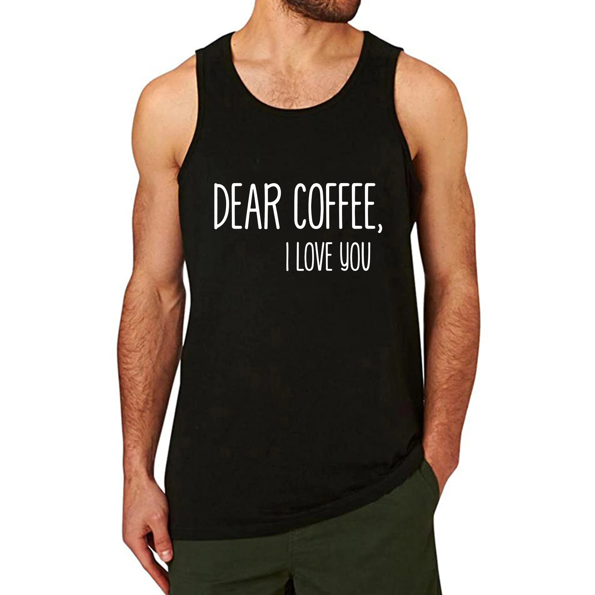 

Lyprerazy Men's Coffee I love You Workout Gym Funny Printed Tank Top