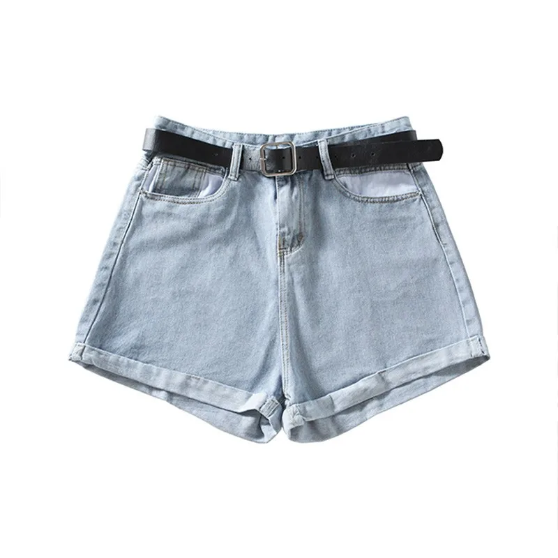 

Women High Waist Denim Shorts Summer Streetwear Casual Blue Shorts Woman Wide Leg With Belt Jeans Shorts