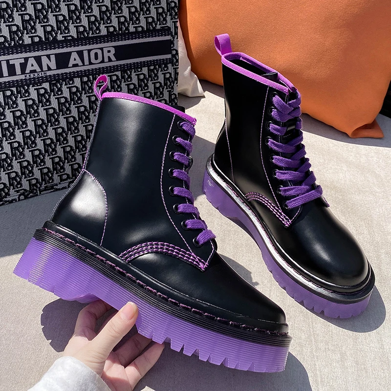 

Thick-soled Motorcycle Boots Women Autumn 2021 New Platform Boots Ladies British Style Candy Color Short Boots Women