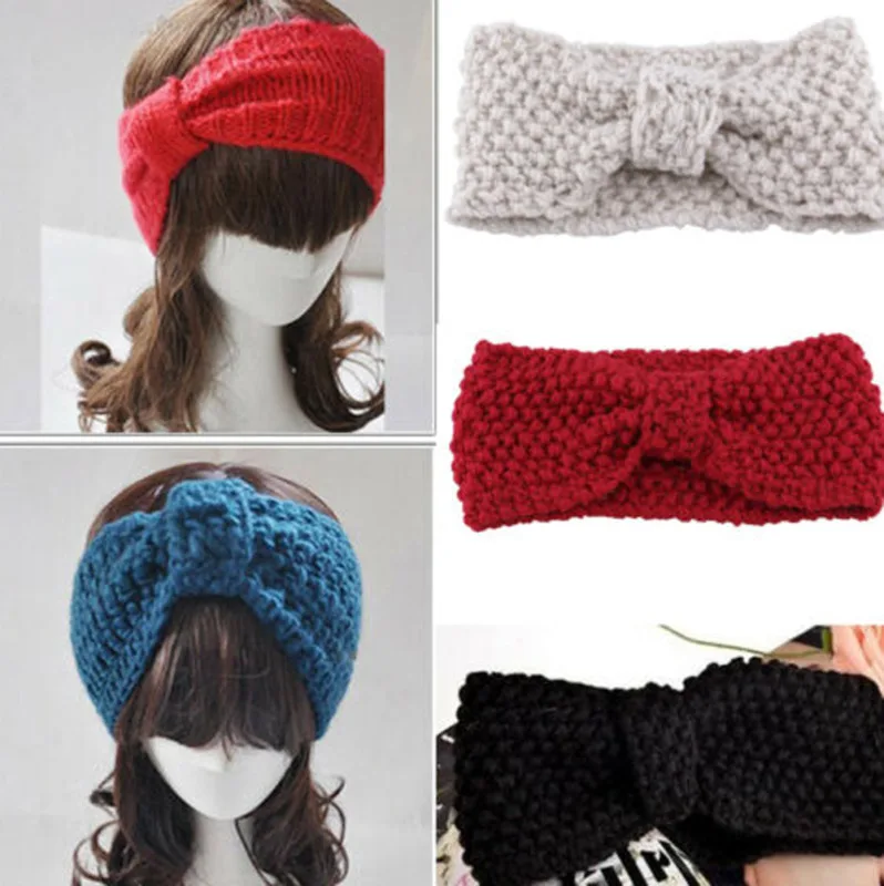 Женская вязаная повязка на голову с узлом модная однотонная крючком тюрбан