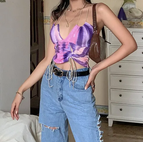 

Summer Low Chest Sexy Camis 2020 New Women Hollow Out Street Casual Tank Top Lady Sleeveless Halter Slim Crop Top