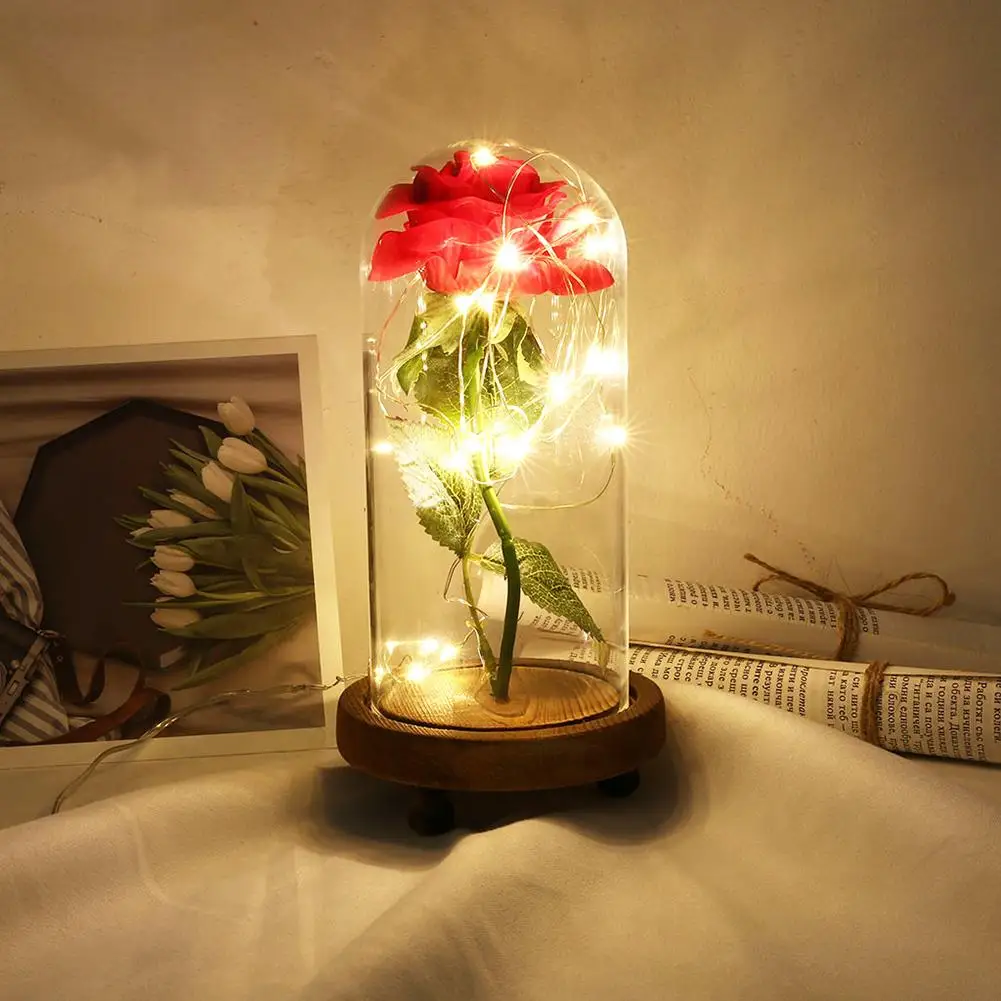 

Rose 20 LED Beauty Rose Beast Battery Powered Red Flower String Light Desk Lamp Romantic Valentine's Day Birthday Gift Deco