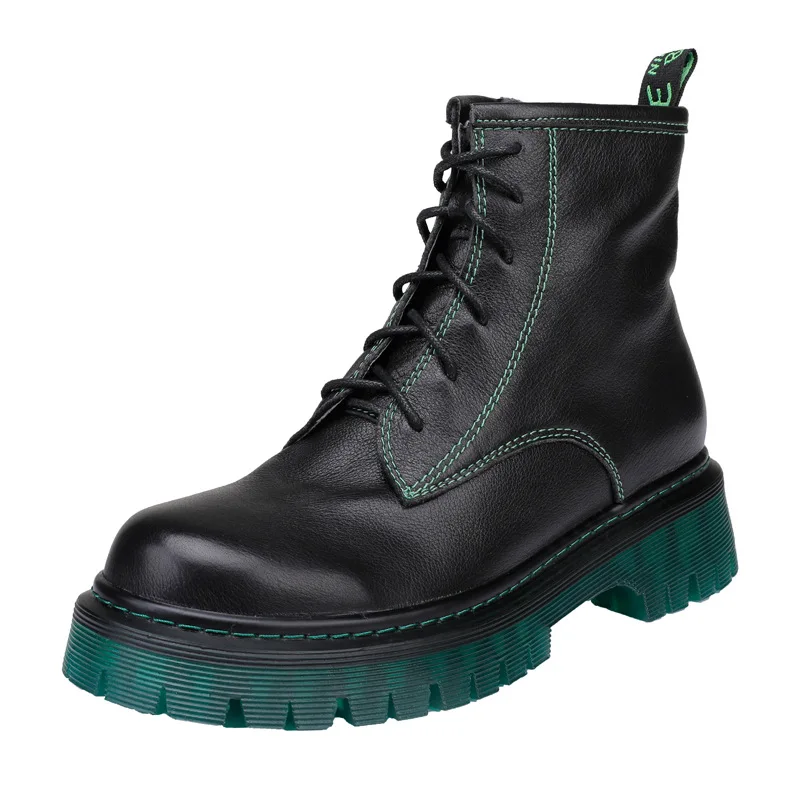 

winter 2020 new round head British Back ancient autumn and thick heel women's boots, women's leather Versatile
