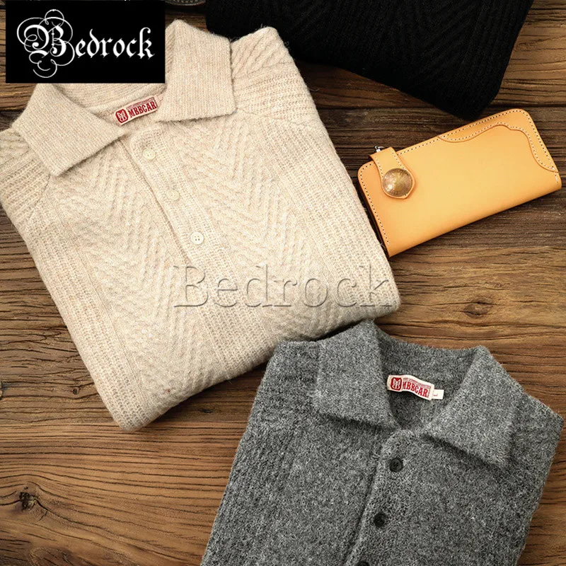 MBBCAR men's vintage cardigan lapel sweater gentleman's polo pullover jacquard washed knit sweater not shrink warm sweater 675