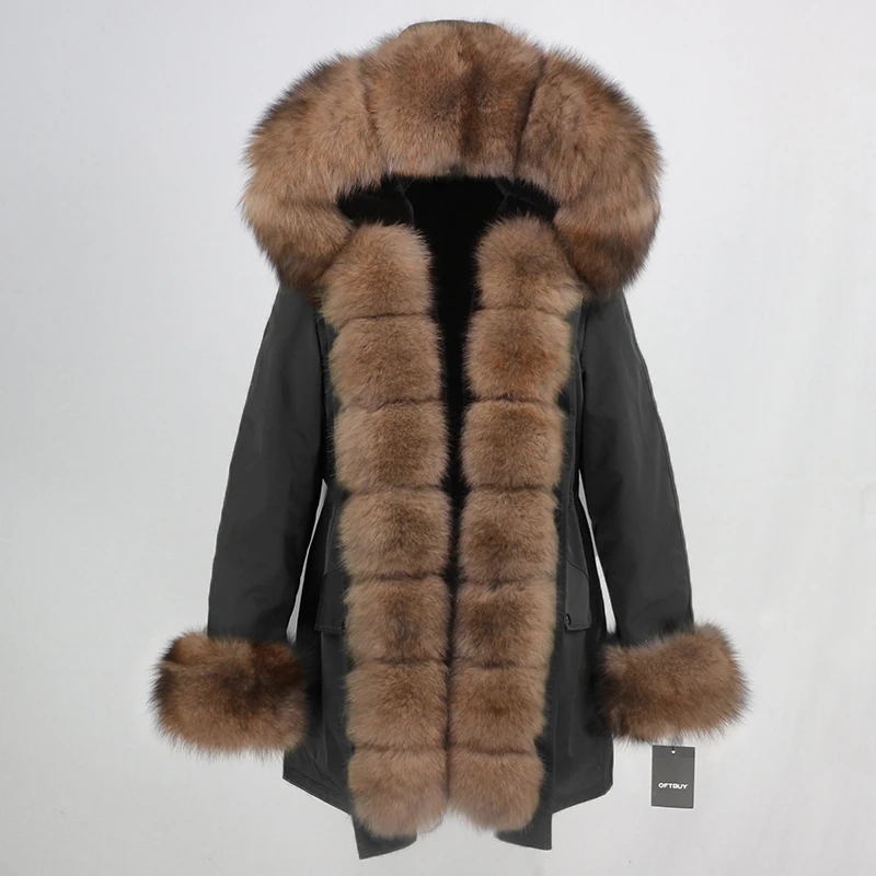 black brown OFTBUY, водонепроницаемая длинная парка, зимняя куртка, для женщин, натуральный мех, пальто, натуральный Лисий мех, воротник, капюшон, толстая, теплая, уличная, съемная, Новинка - Цвет: black brown
