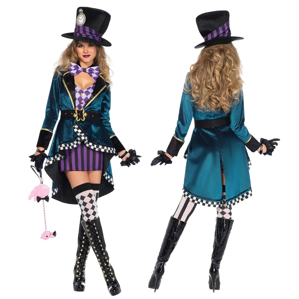 Disfraz de Mad Hatter para mujer, traje para adulto, vestido de fantasía de talla grande, para fiesta de Halloween, Carnaval y bruja