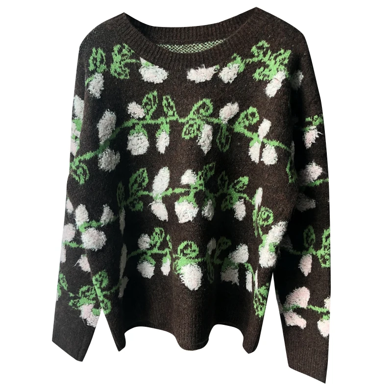 

Etienne Jr Women Pullover Sweaters Floral O-neck Leisure All-match Soft Loose Lovely Design Knitted Spring New Elegant Trendy