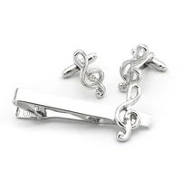 10setslot copper music note cufflinks tie clip set silver plating musical note cuff linkstie pin bar set mens jewelry