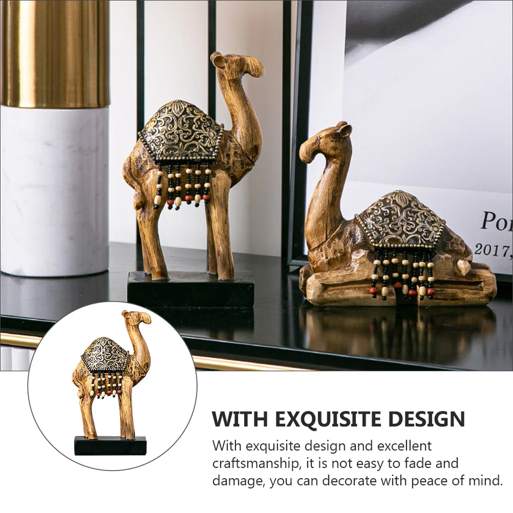 

1pc Delicate Camel Decorative Ornament Simulation Wooden Resin Ornament