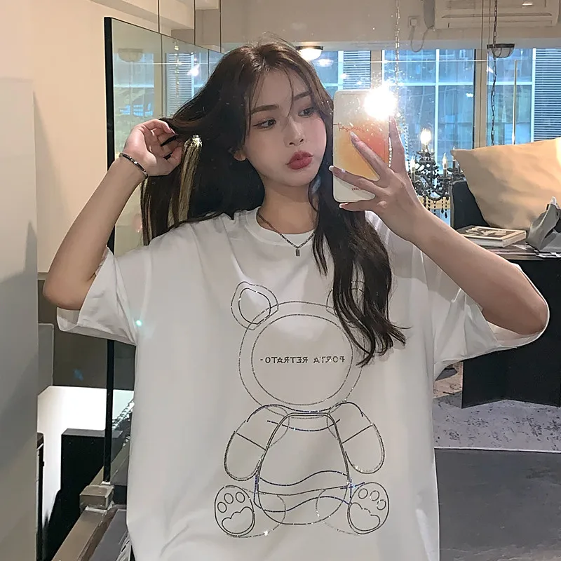 

YTX1727 women new summer loose Korean version of the missing white bear short-sleeved T-shirt