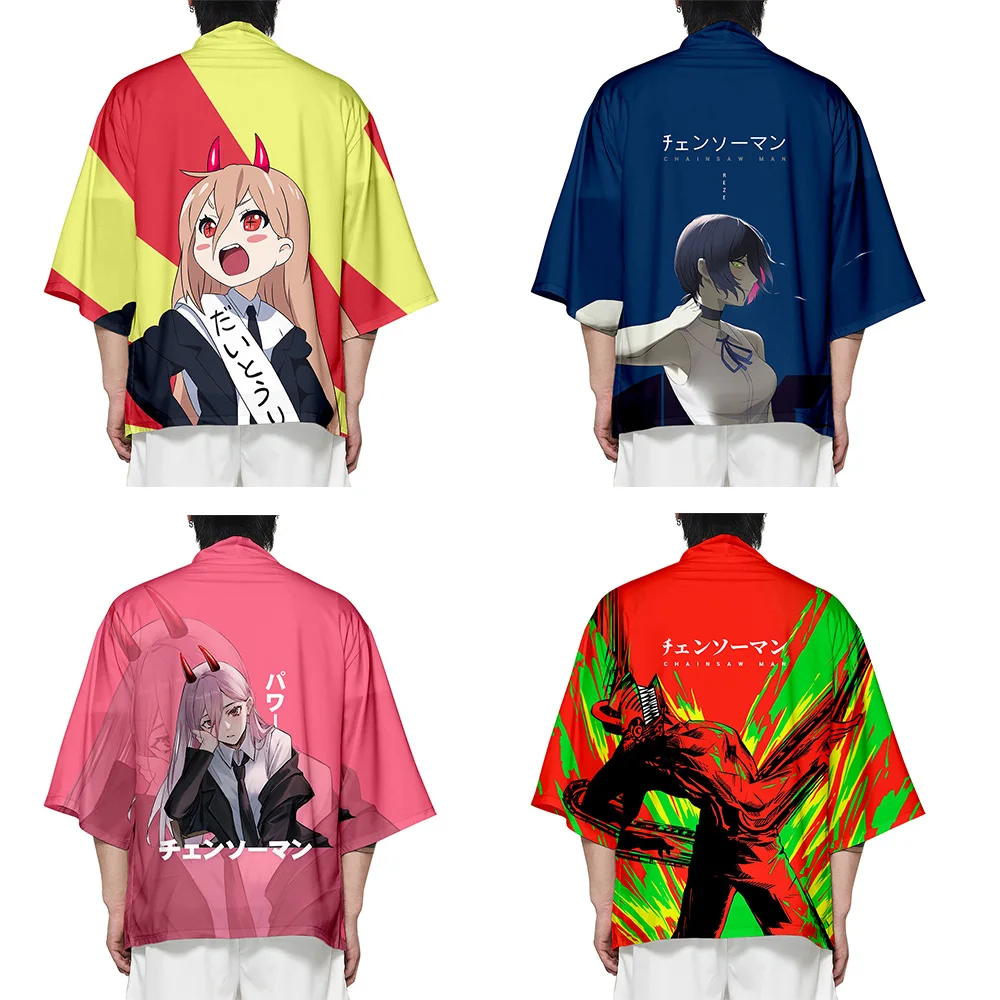 

Короткая футболка с героями из японского аниме «бензопила человек Denji Мощность свободные кимоно Косплэй костюм пальто Haori унисекс Для мужчи...