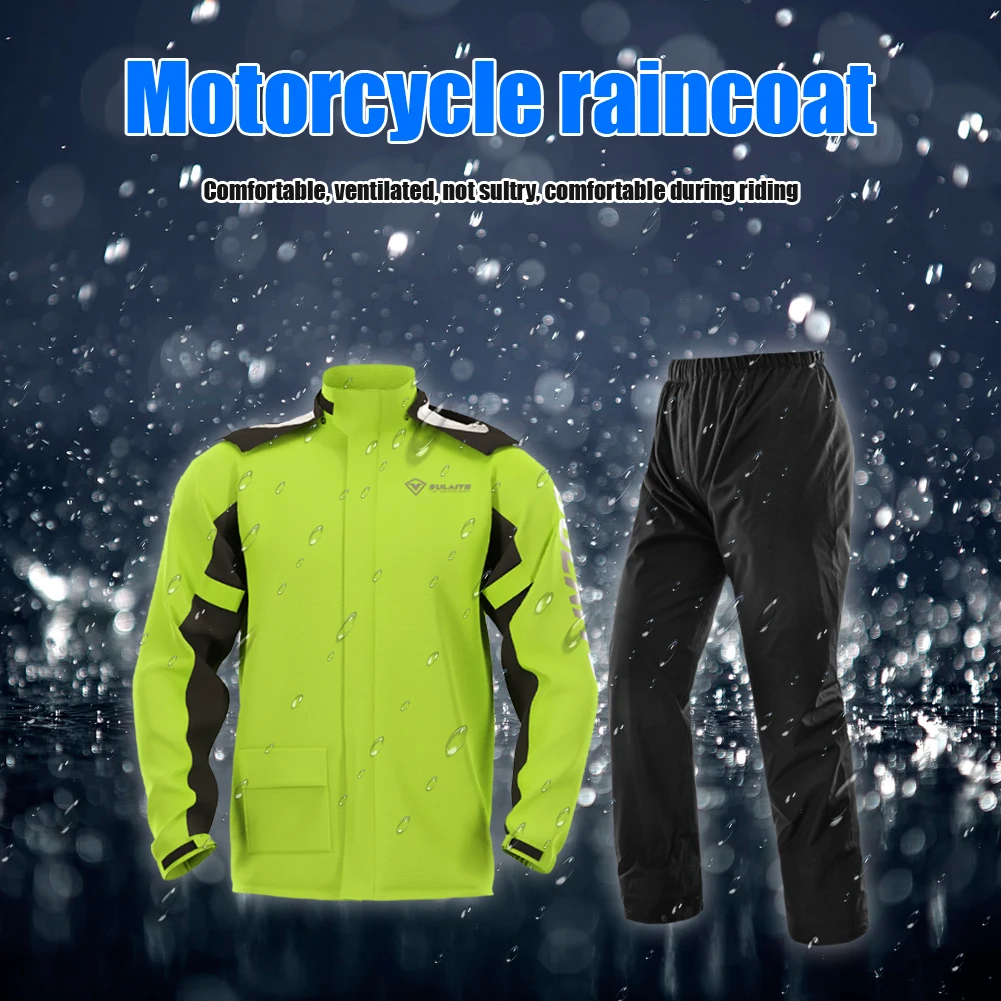 

SULAITE Anti-Wrinkle And Wear-Resistant Fabric Reflective Motorcycle Raincoat Waterproof Raincoat + Pants With Shoe Cover Green