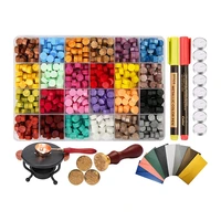 au 1 set of wax bead seal setsealing wax beads with sealing wax heaterwax melting spoonenvelopes and pads for gifts