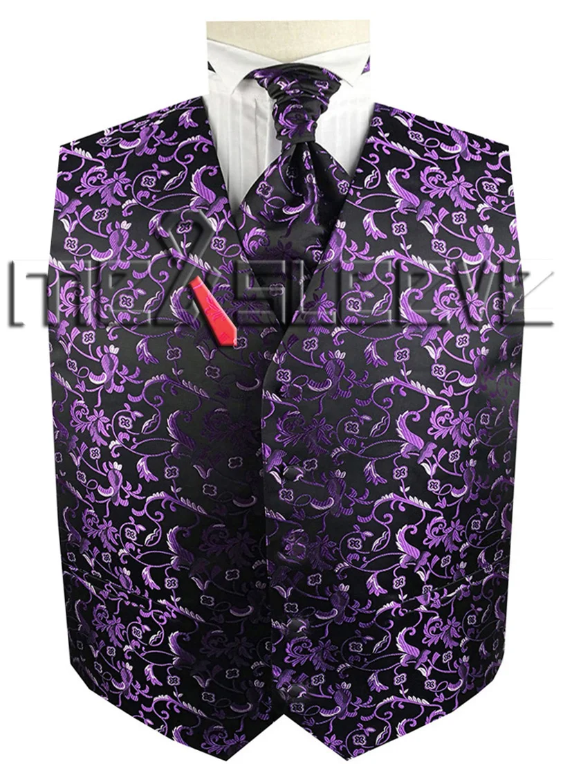 free shipping man's flower tailored tuxedo waistcoat set(vest+ascot tie+handkerchief
