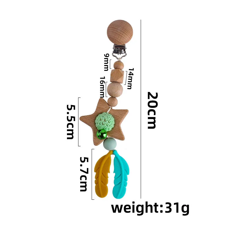 

Wooden Pacifier Clip Baby Teether Silicone Feather Pendant Wooden Rodent Nipple Soother Dummy Clip Chain Stroller Accessories