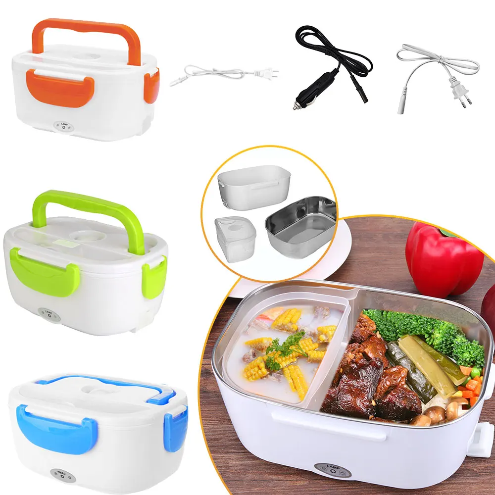 

2 in 1 Car& Home Electric Heated Lunch Box Portable 12V 110V 220V Bento Boxes Food Heater Rice Container US Plug/EU Plug